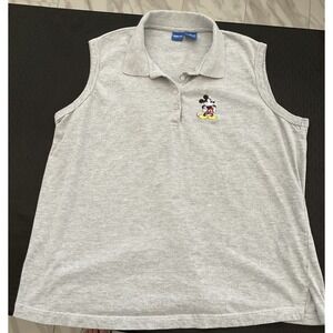 Disney Mickey Mouse Polo Shirt Womens Large Gray Sleeveless Embroidered Golf Top